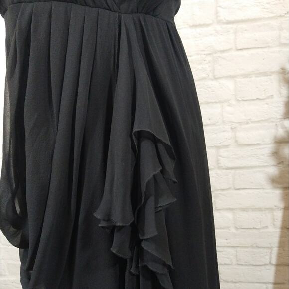 AM Alice + Olivia Designer Black Plunge Neck Silk Wrap Drape Mini Dress NWT S - Picture 7 of 12